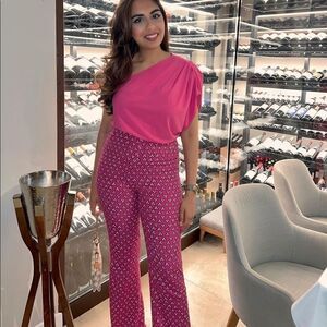 Zara high waist pink printed flared pants